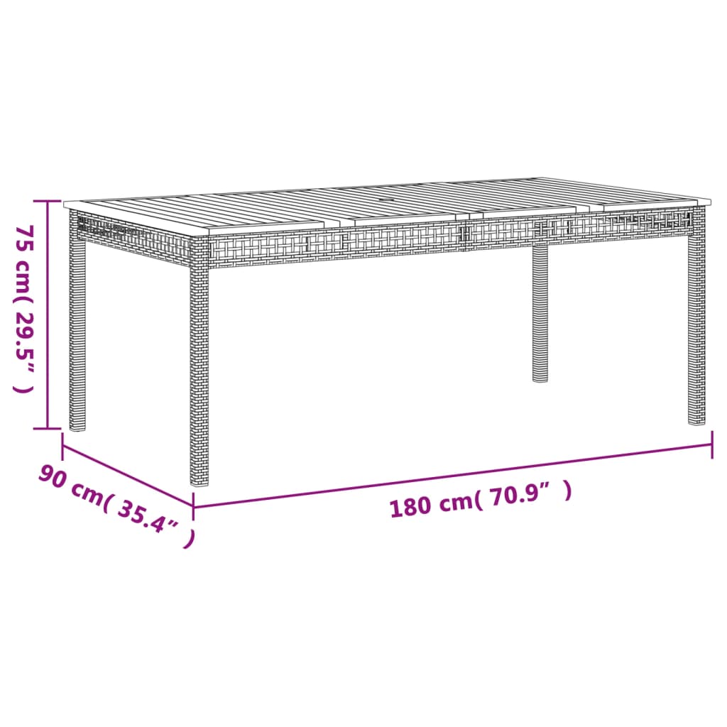 Table de jardin résine tressée beige et acacia 180x90x75 cm