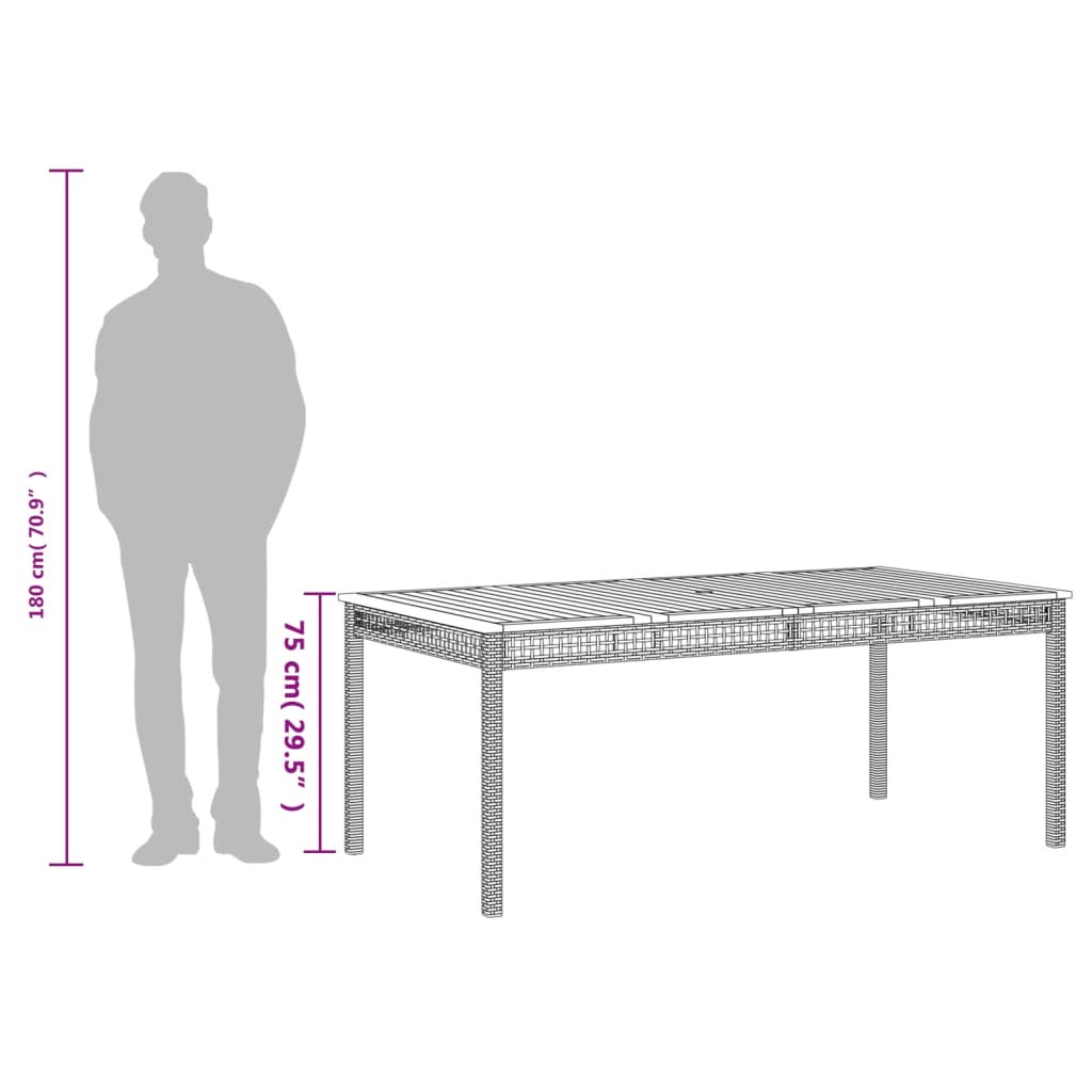 Table de jardin résine tressée beige et acacia 180x90x75 cm