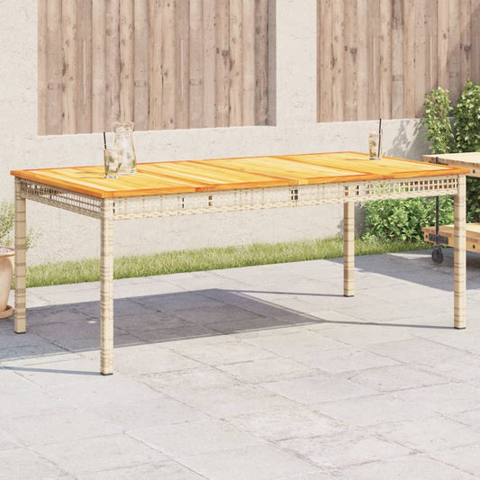 Table de jardin résine tressée beige et acacia 180x90x75 cm