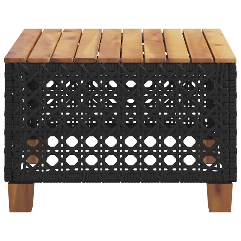 Table de jardin noir 55x55x36 cm résine tressée et bois acacia