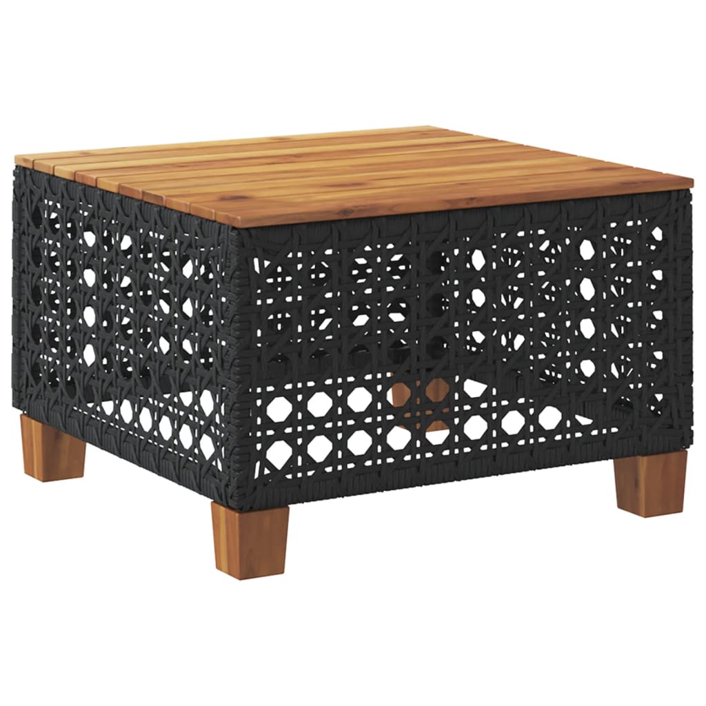 Table de jardin noir 55x55x36 cm résine tressée et bois acacia