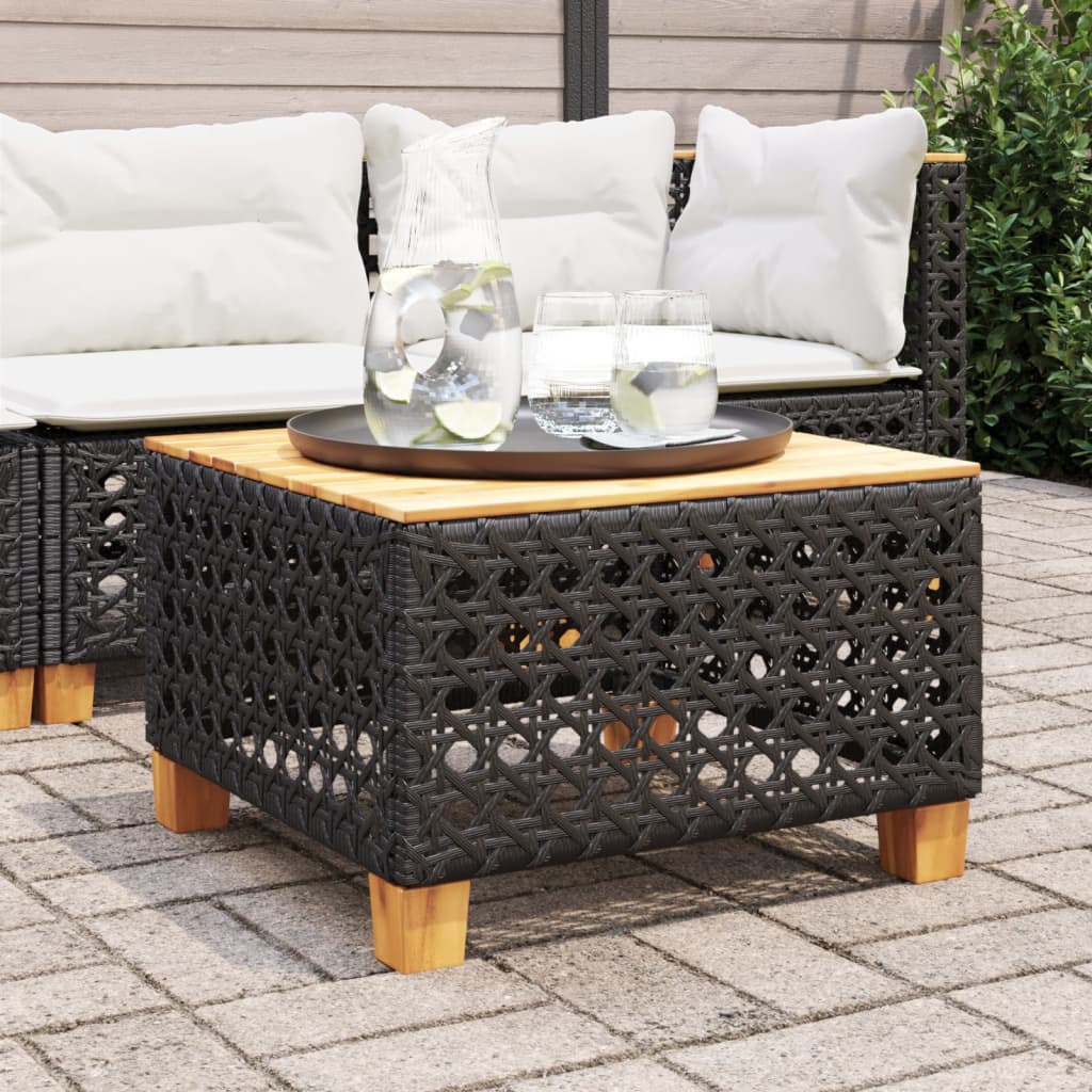 Table de jardin noir 55x55x36 cm résine tressée et bois acacia