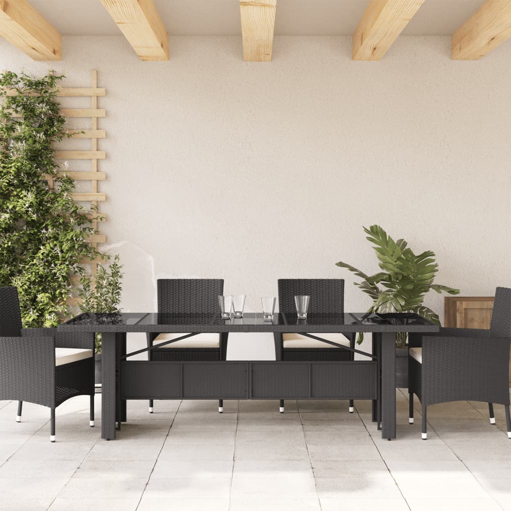 Table de jardin dessus en verre noir 240x90x75cm résine tressée