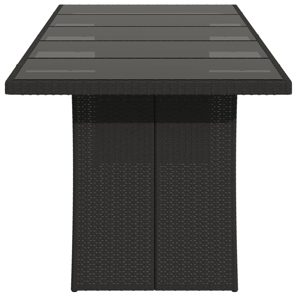 Table de jardin dessus en verre noir 240x90x75cm résine tressée