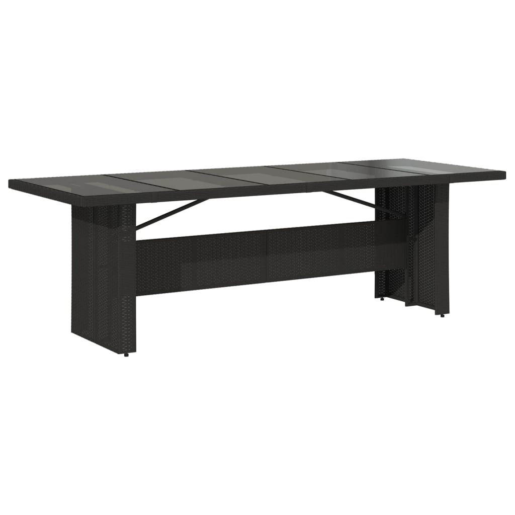 Table de jardin dessus en verre noir 240x90x75cm résine tressée