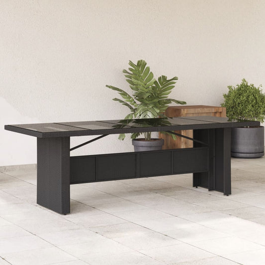 Table de jardin dessus en verre noir 240x90x75cm résine tressée