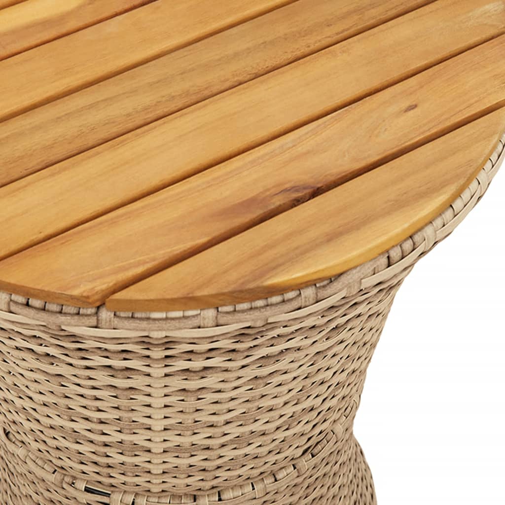 Table d'appoint de jardin forme tambour beige rotin et bois d'acacia