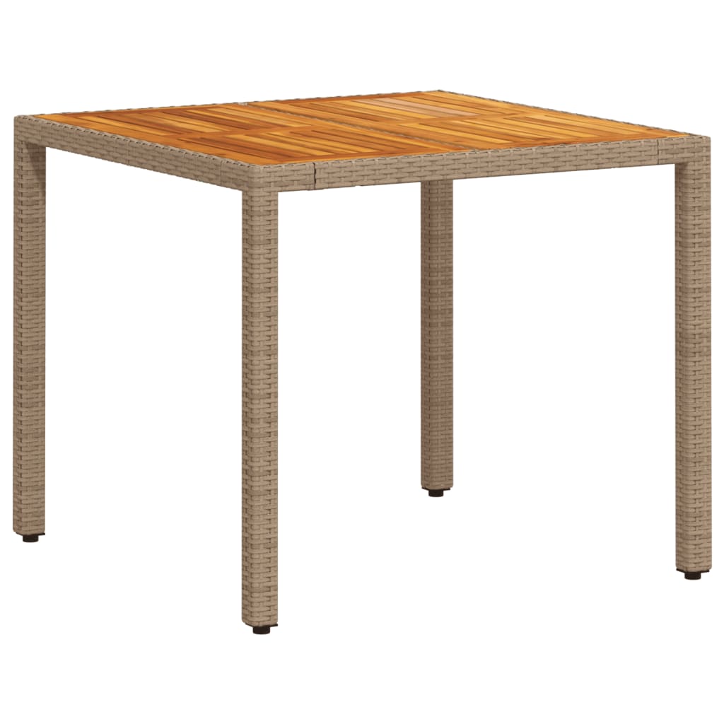 Table de jardin résine tressée beige et bois acacia  90x90x75 cm