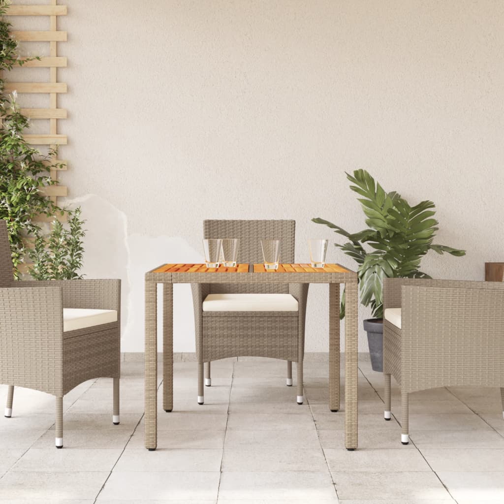 Table de jardin résine tressée beige et bois acacia  90x90x75 cm