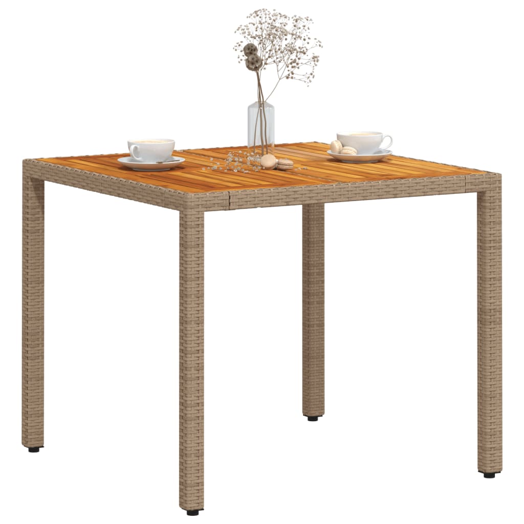 Table de jardin résine tressée beige et bois acacia  90x90x75 cm