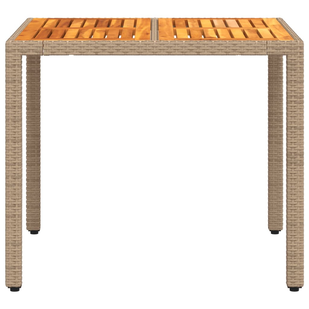 Table de jardin résine tressée beige et bois acacia  90x90x75 cm