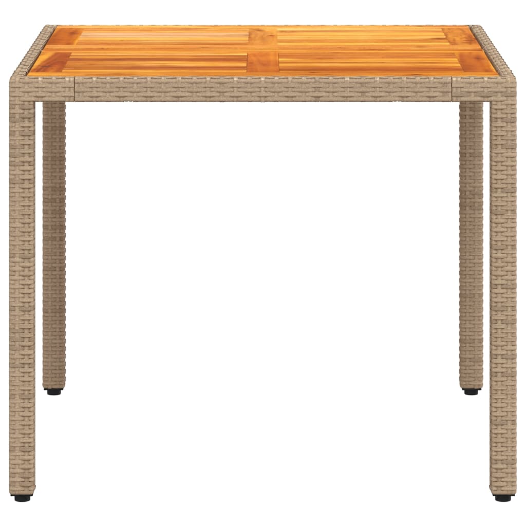 Table de jardin résine tressée beige et bois acacia  90x90x75 cm