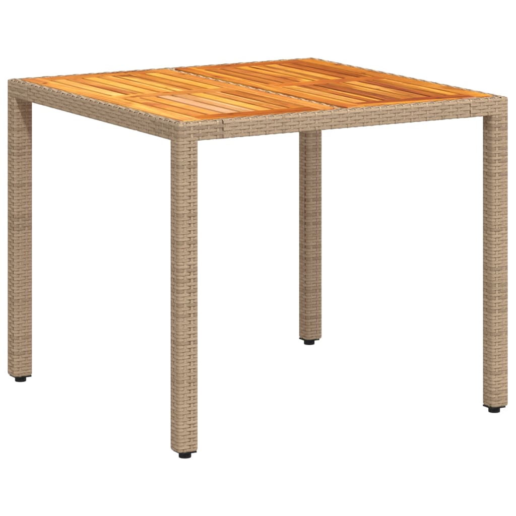 Table de jardin résine tressée beige et bois acacia  90x90x75 cm