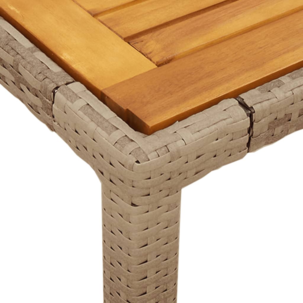 Table de jardin résine tressée beige et bois acacia  90x90x75 cm