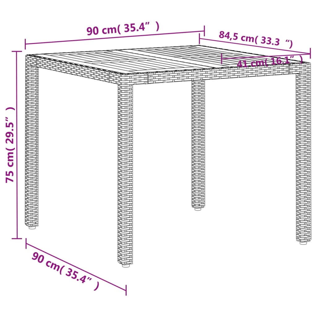 Table de jardin résine tressée beige et bois acacia  90x90x75 cm