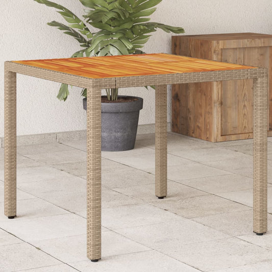 Table de jardin résine tressée beige et bois acacia  90x90x75 cm