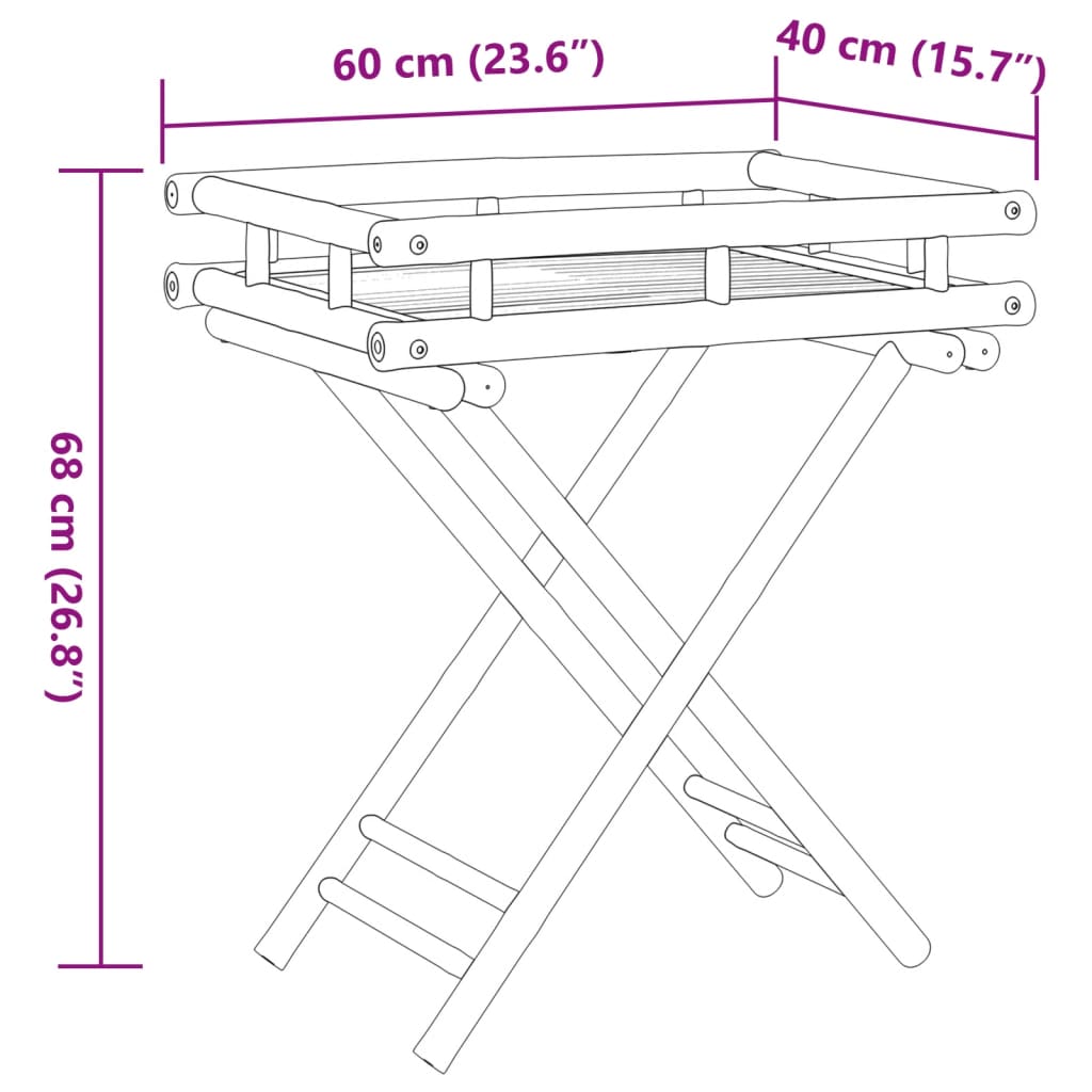 Table à plateau pliante 60x40x68 cm bambou