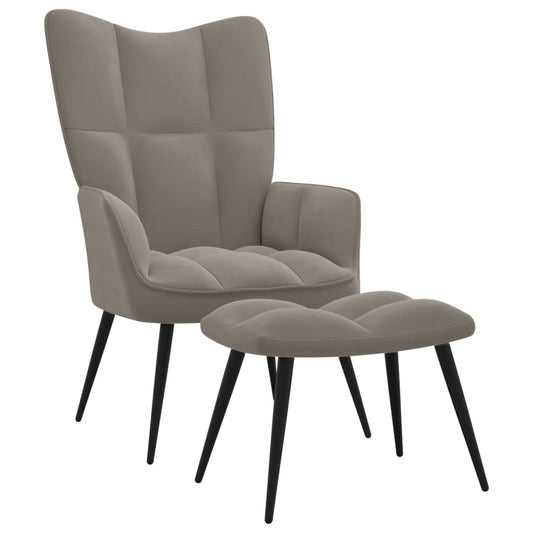 Relaxation chair with footrest Light gray Velvet