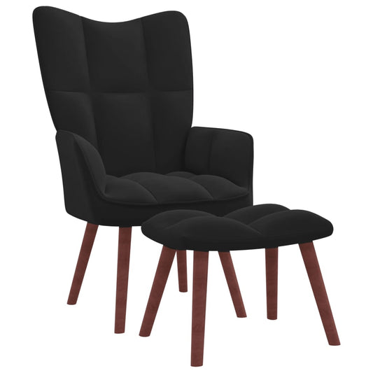 Chaise de relaxation avec repose-pied Velours Noir