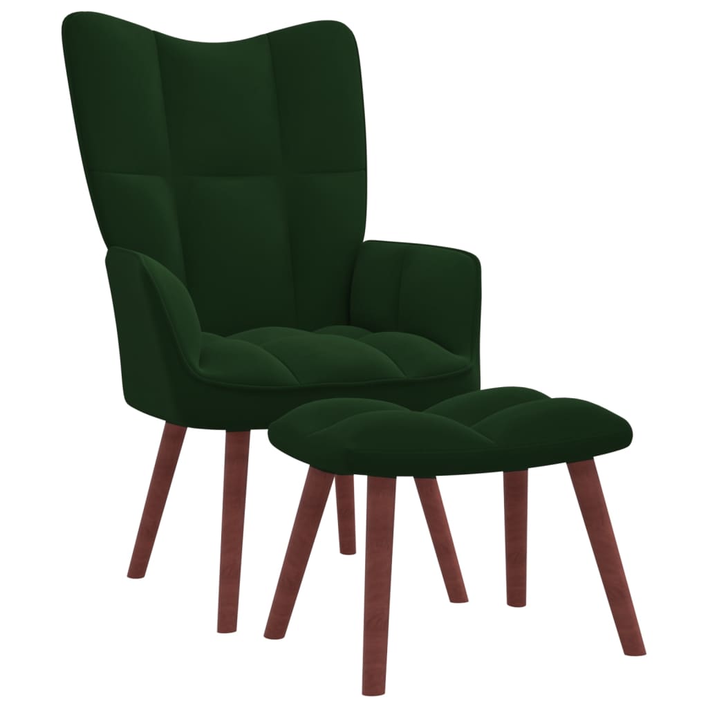 Chaise de relaxation avec repose-pied Velours Vert foncé