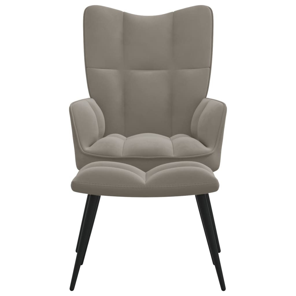 Relaxation chair with footrest Light gray Velvet