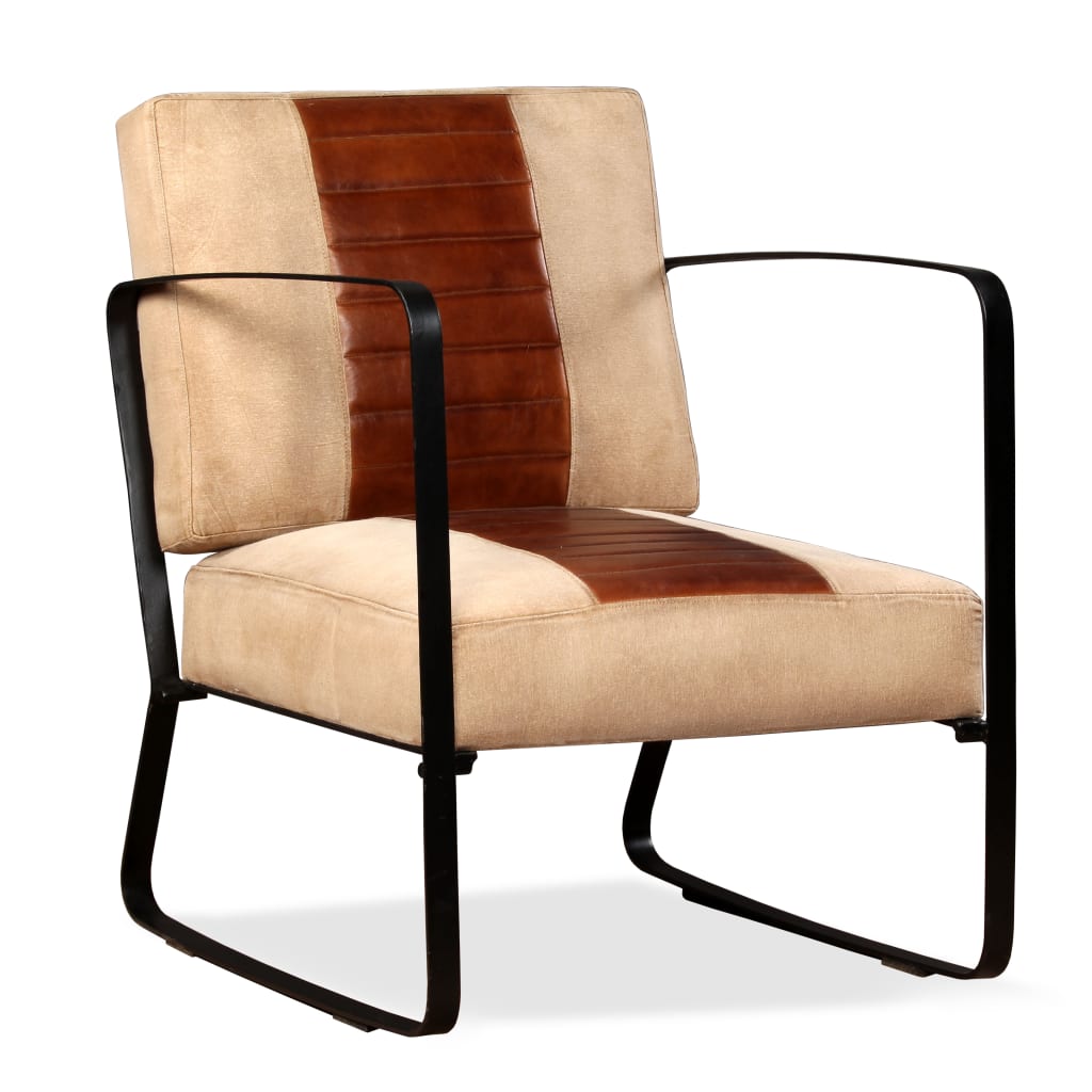 Brown Chair Genuine leather and canvas