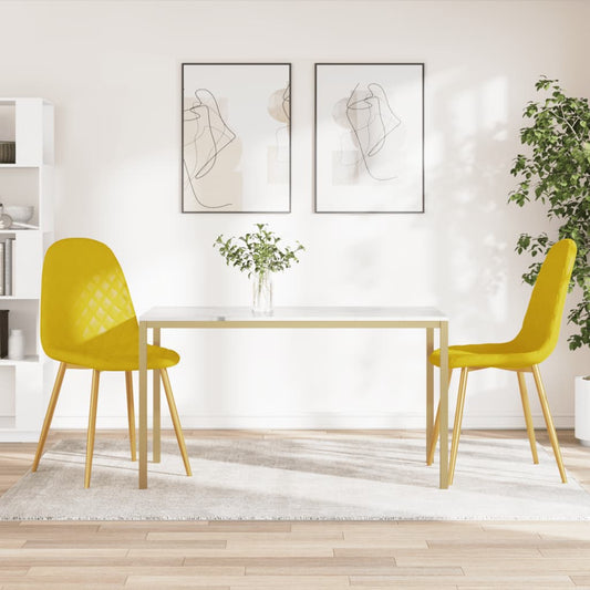 Chaises à manger Velours Jaune moutarde et doré lot de 2