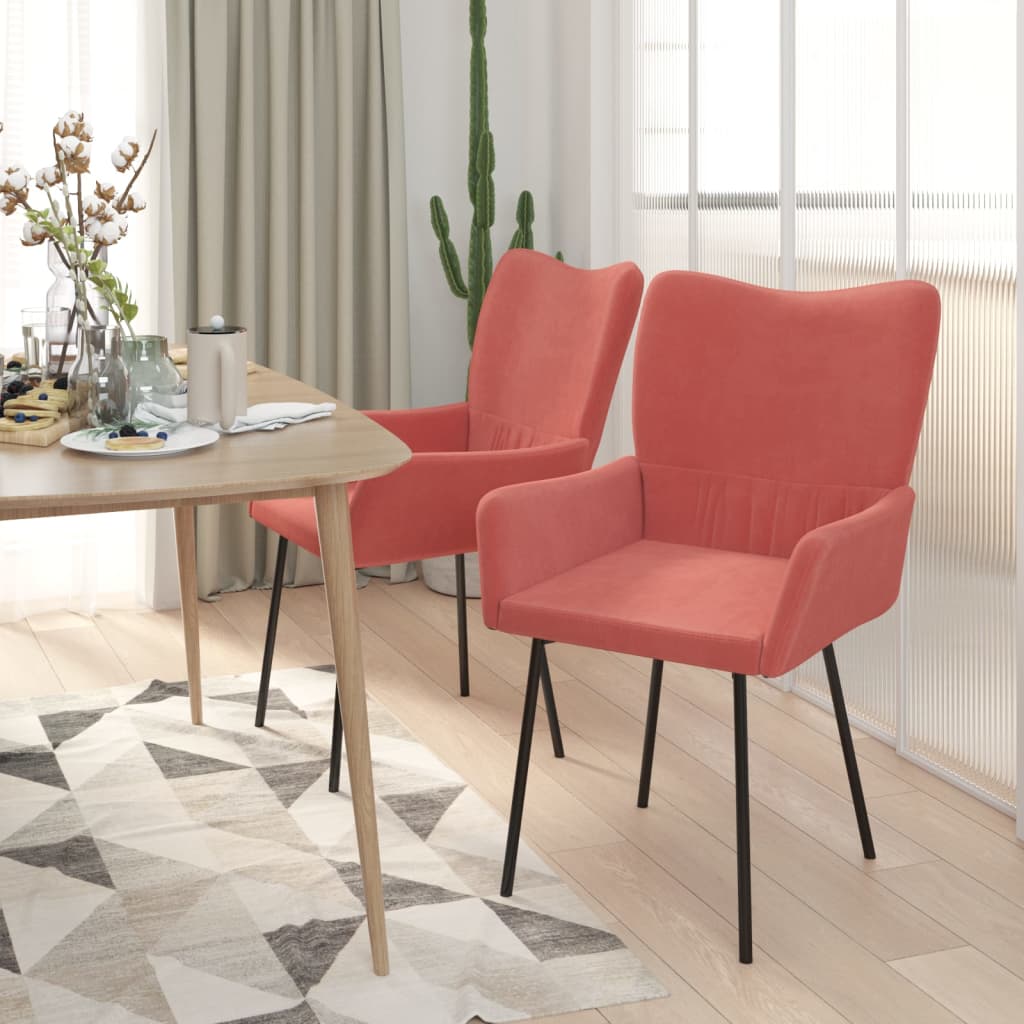 Chaises à manger avec accoudoirs rose velours lot de 2