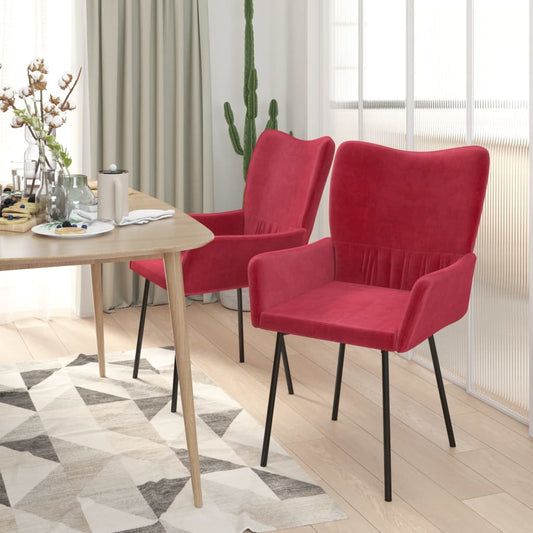 Chaises à manger avec accoudoirs rouge bordeaux velours lot de 2