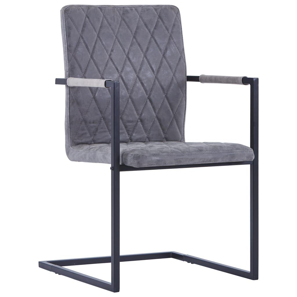 Cantilever dining chairs set of 2 dark gray faux leather