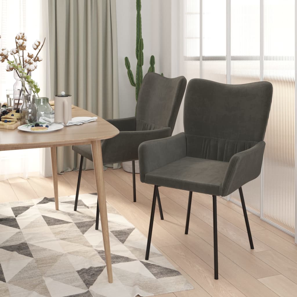 Chaises à manger avec accoudoirs gris foncé velours lot de 2