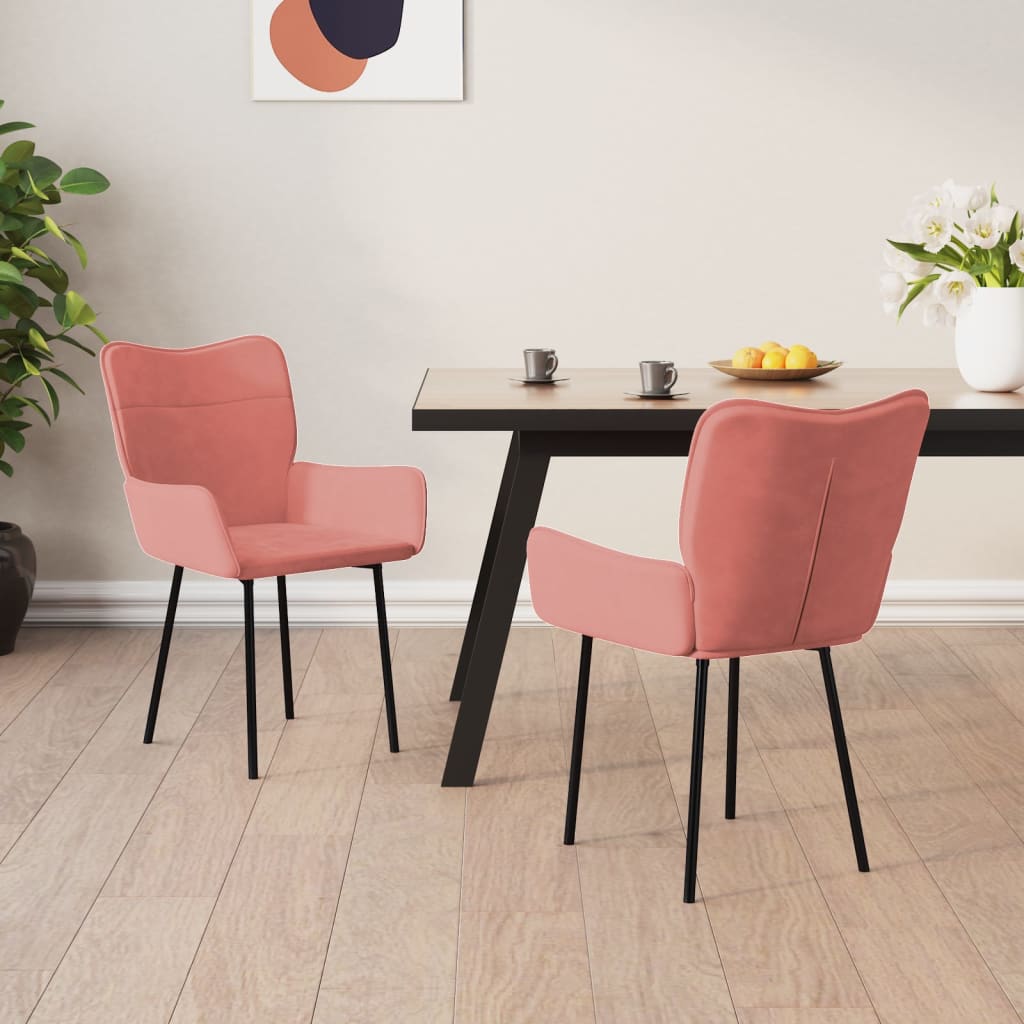 Chaises à manger avec accoudoirs rose velours lot de 2