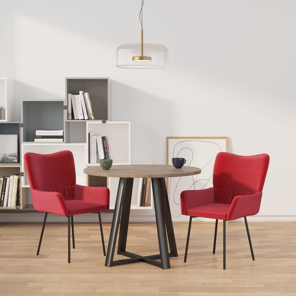 Chaises à manger avec accoudoirs rouge bordeaux velours lot de 2