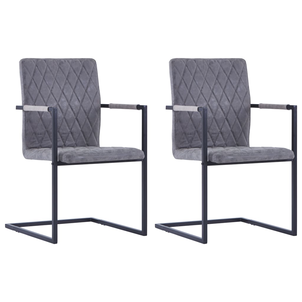 Cantilever dining chairs set of 2 dark gray faux leather