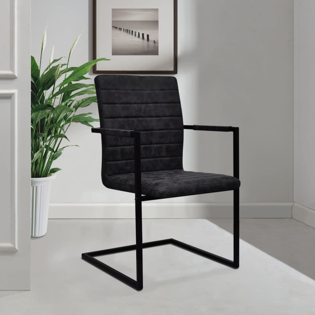 Cantilever dining chairs set of 2 black faux leather