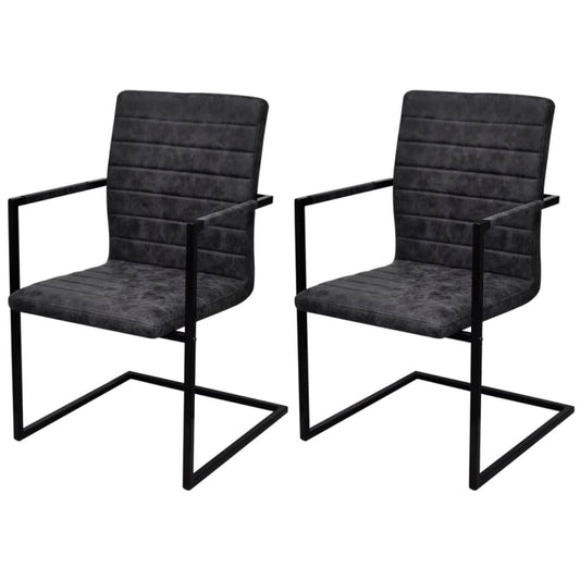 Cantilever dining chairs set of 2 black faux leather