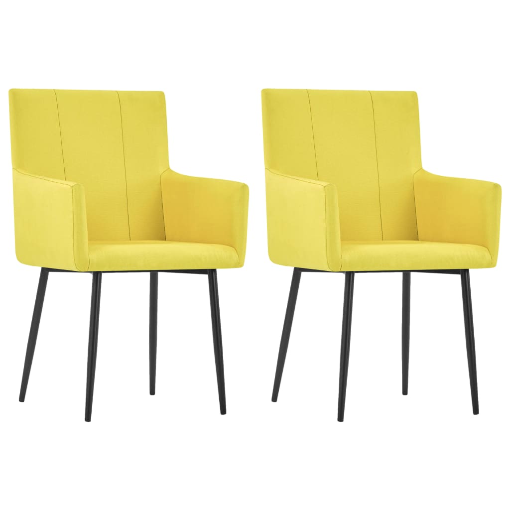 Chaises à manger avec accoudoirs tissu jaune lot de 2