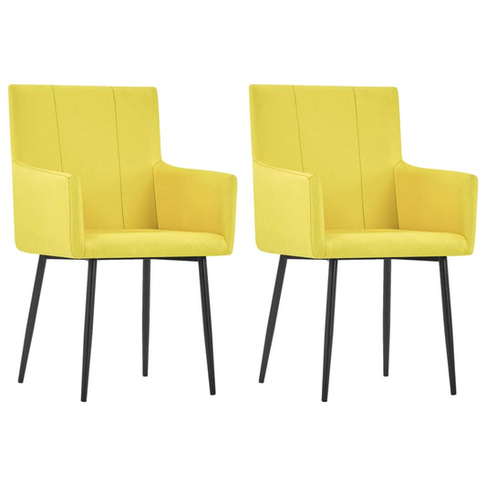 Dining chairs with armrests set of 2 yellow fabric