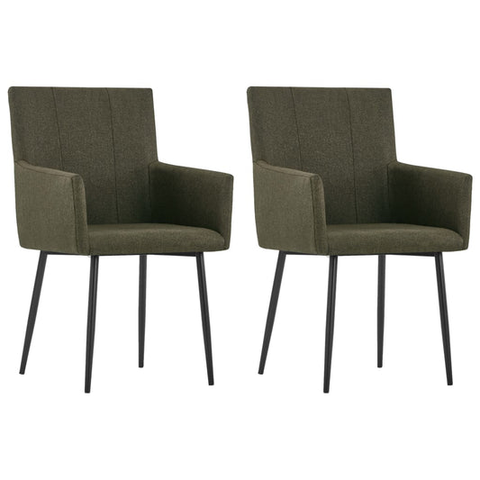 Dining chairs with armrests set of 2 brown fabric