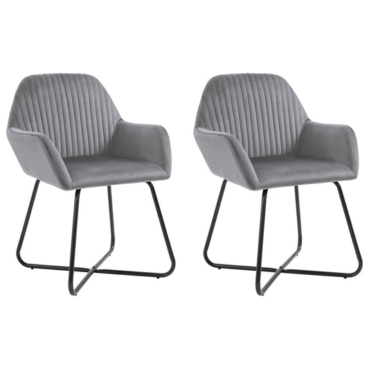 Chaises à manger avec accoudoirs velours gris lot de 2