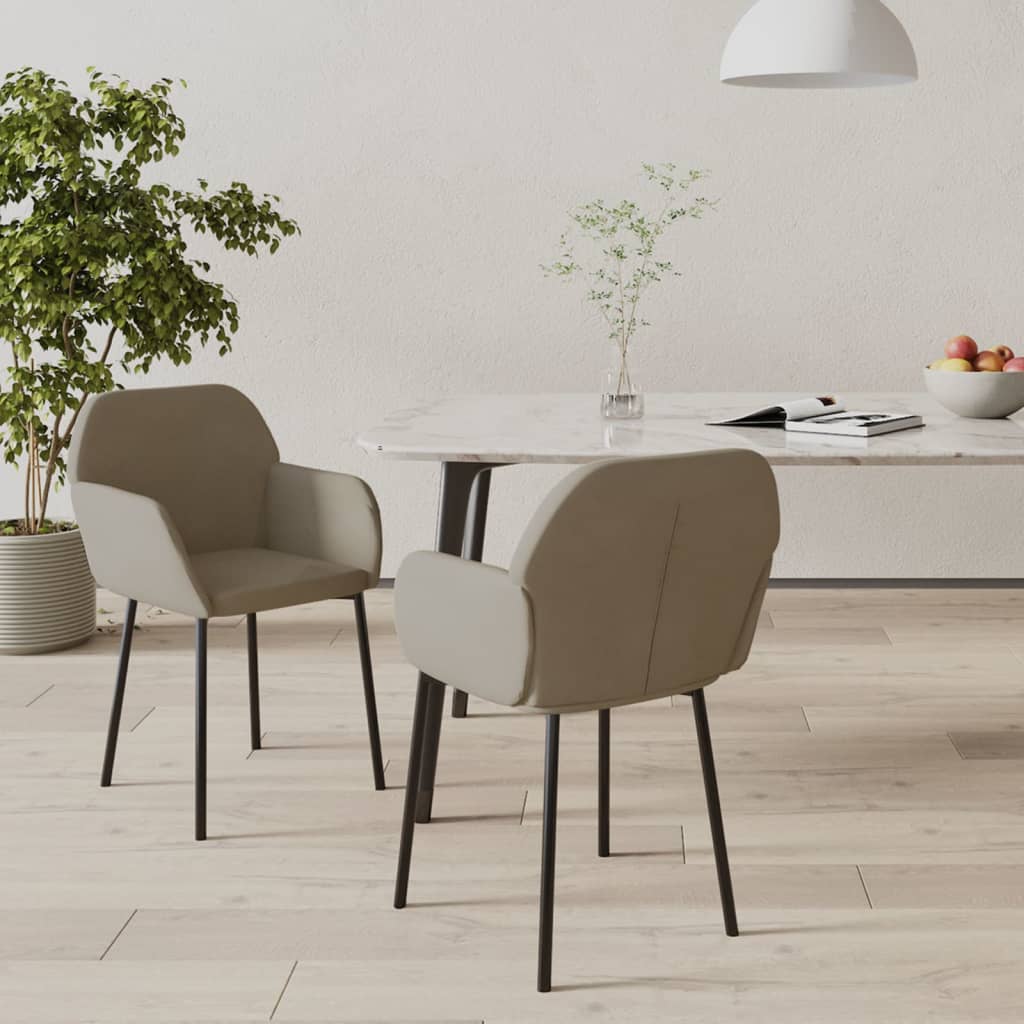 Chaises à manger velours gris clair avec accoudoirs lot de 2