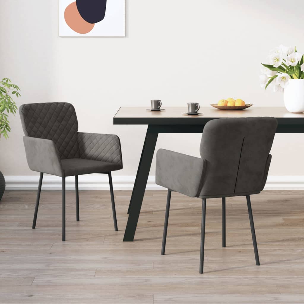 Chaises à manger velours gris foncé avec accoudoirs lot de 2