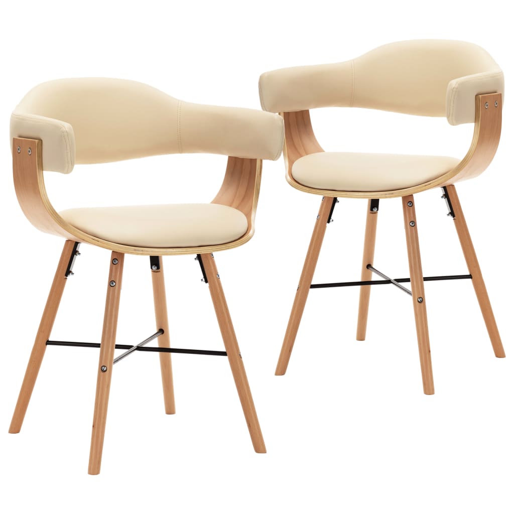 Chaises avec accoudoirs bois courbé et similicuir crème lot de 2