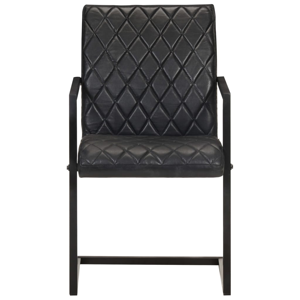 Chaises avec accoudoirs cuir véritable noir lot de 2