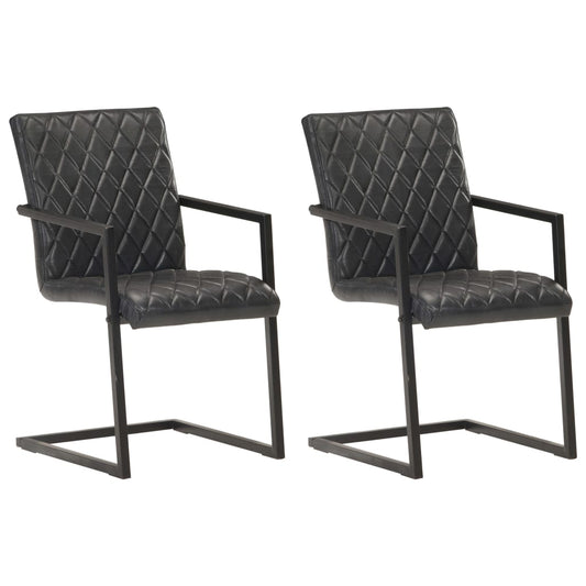 Chaises avec accoudoirs cuir véritable noir lot de 2