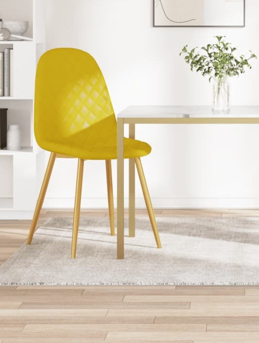 Chaises à manger Velours Jaune moutarde et doré lot de 2