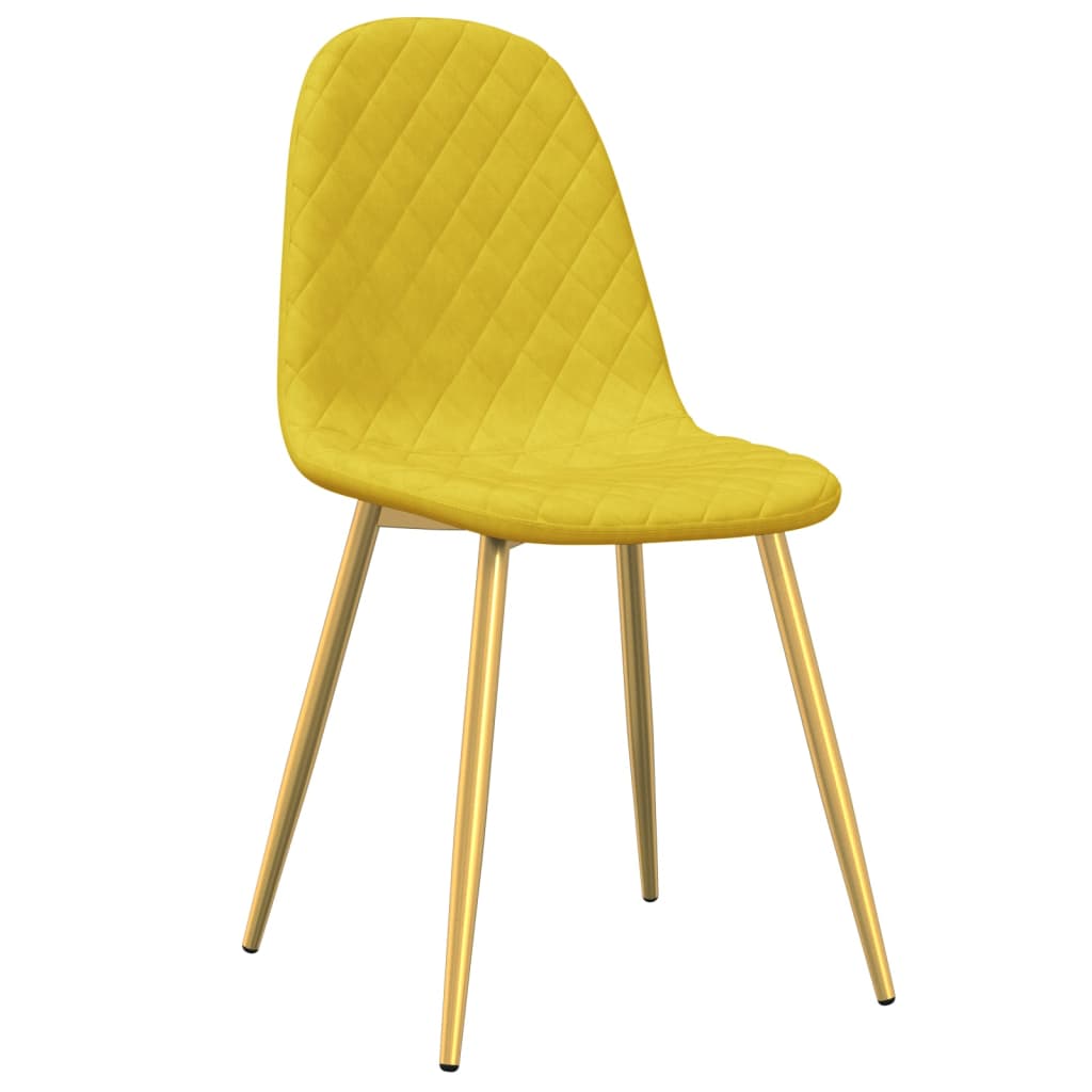 Chaises à manger Velours Jaune moutarde et doré lot de 2