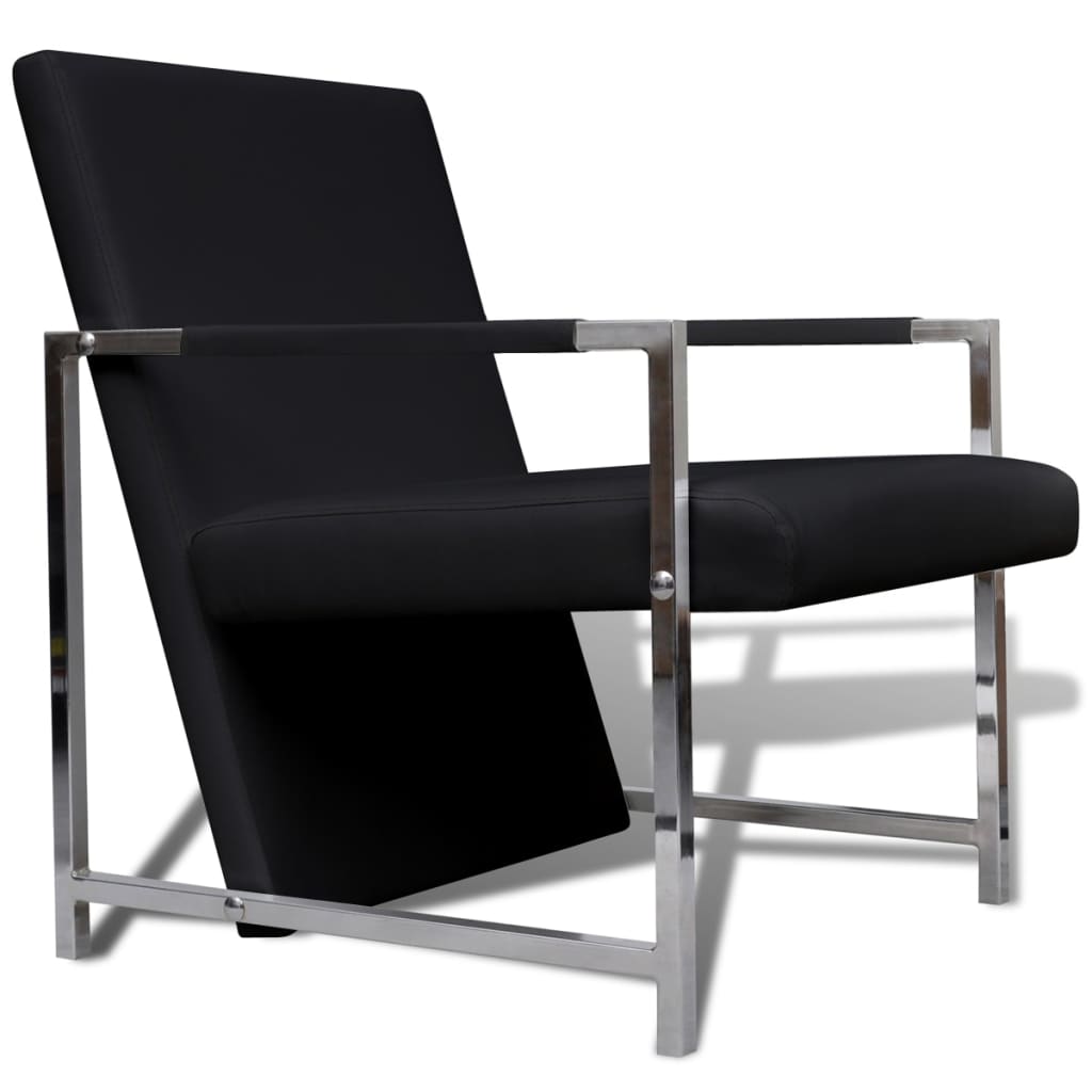 Fauteuil Similicuir Noir avec pieds chromés