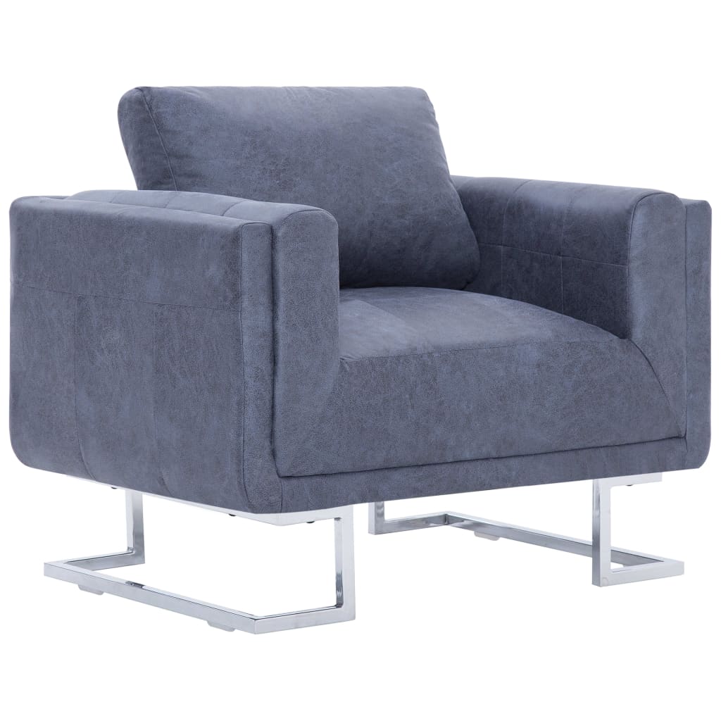 Fauteuil cube Similicuir daim Gris