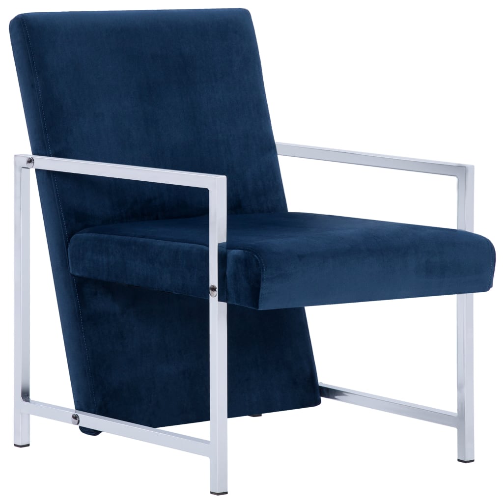 Fauteuil  Velours Bleu avec pieds en chrome